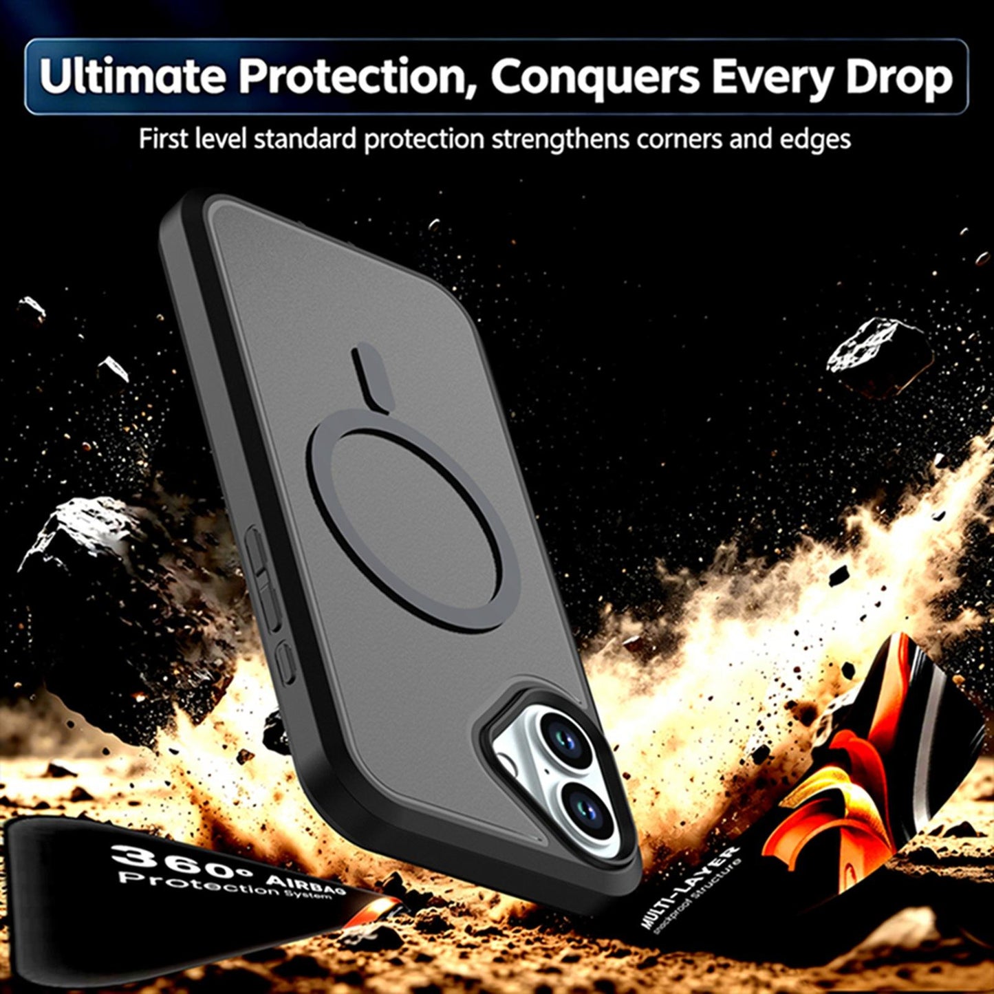 For iPhone 16 Silicone Magnetic Anti-drop Protective Phone Case(Black + Black)