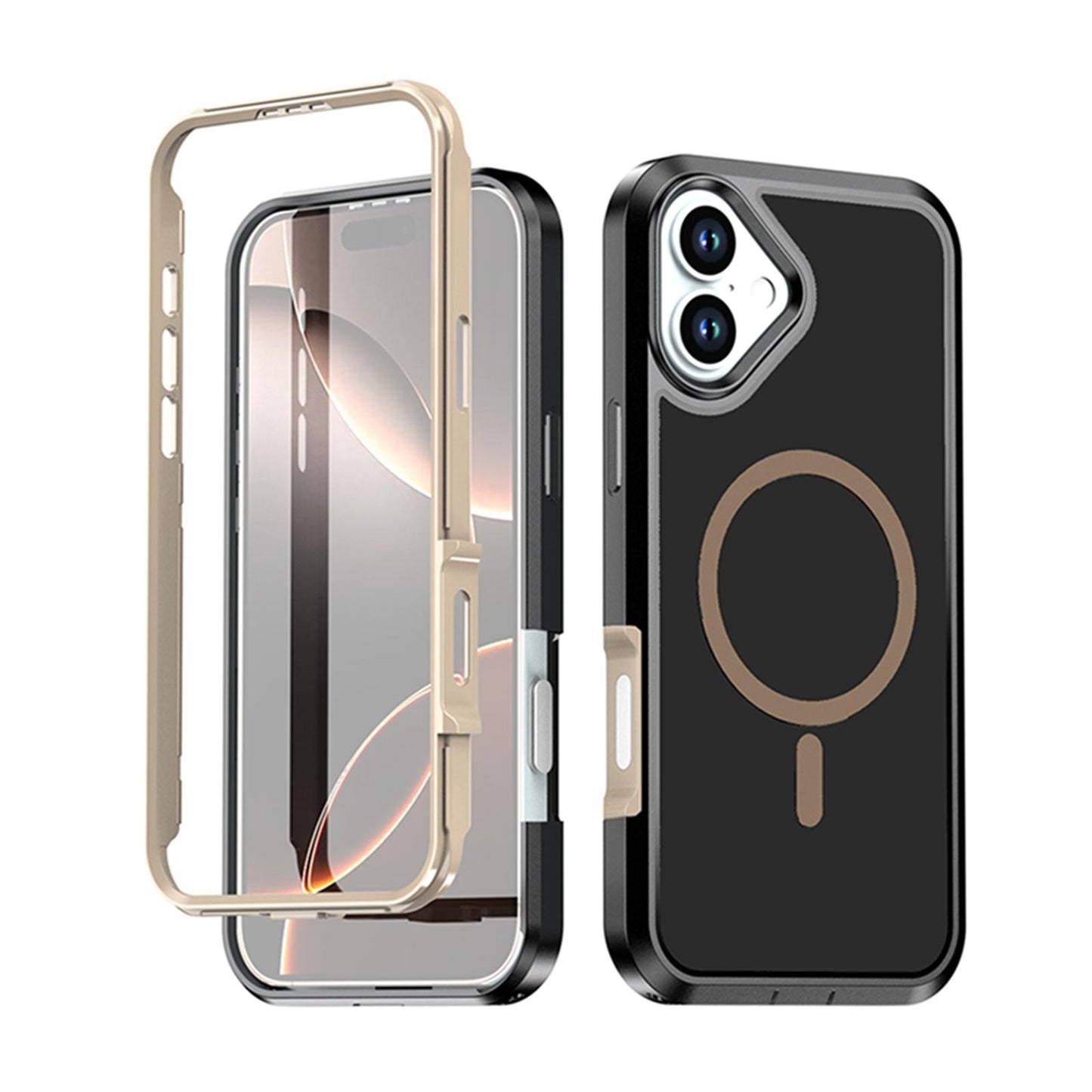 For iPhone 16 Silicone Magnetic Anti-drop Protective Phone Case(Black + Gold)