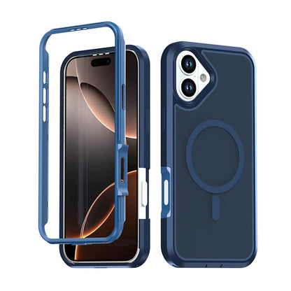 For iPhone 16 Silicone Magnetic Anti-drop Protective Phone Case(Blue)