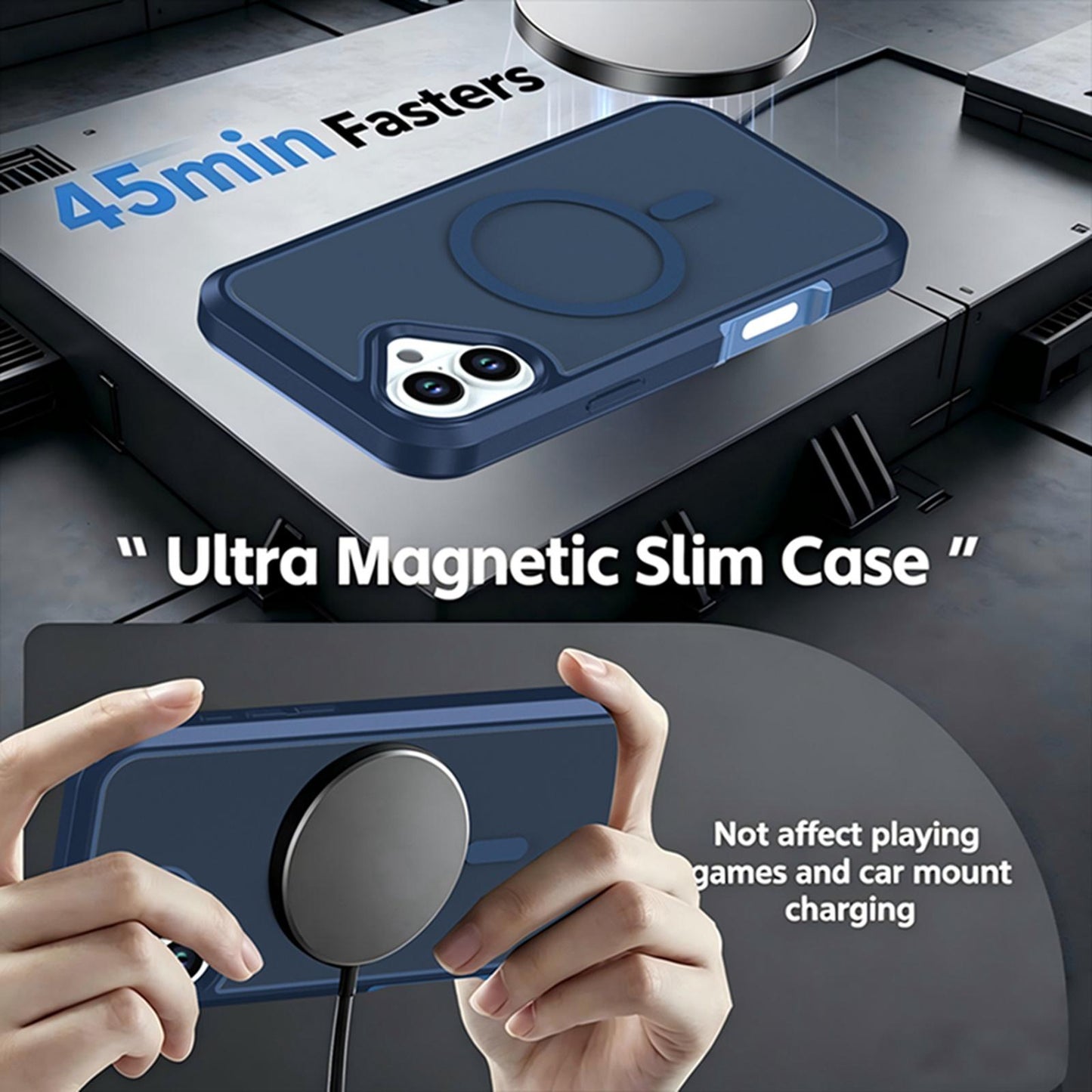 For iPhone 16 Silicone Magnetic Anti-drop Protective Phone Case(Blue)