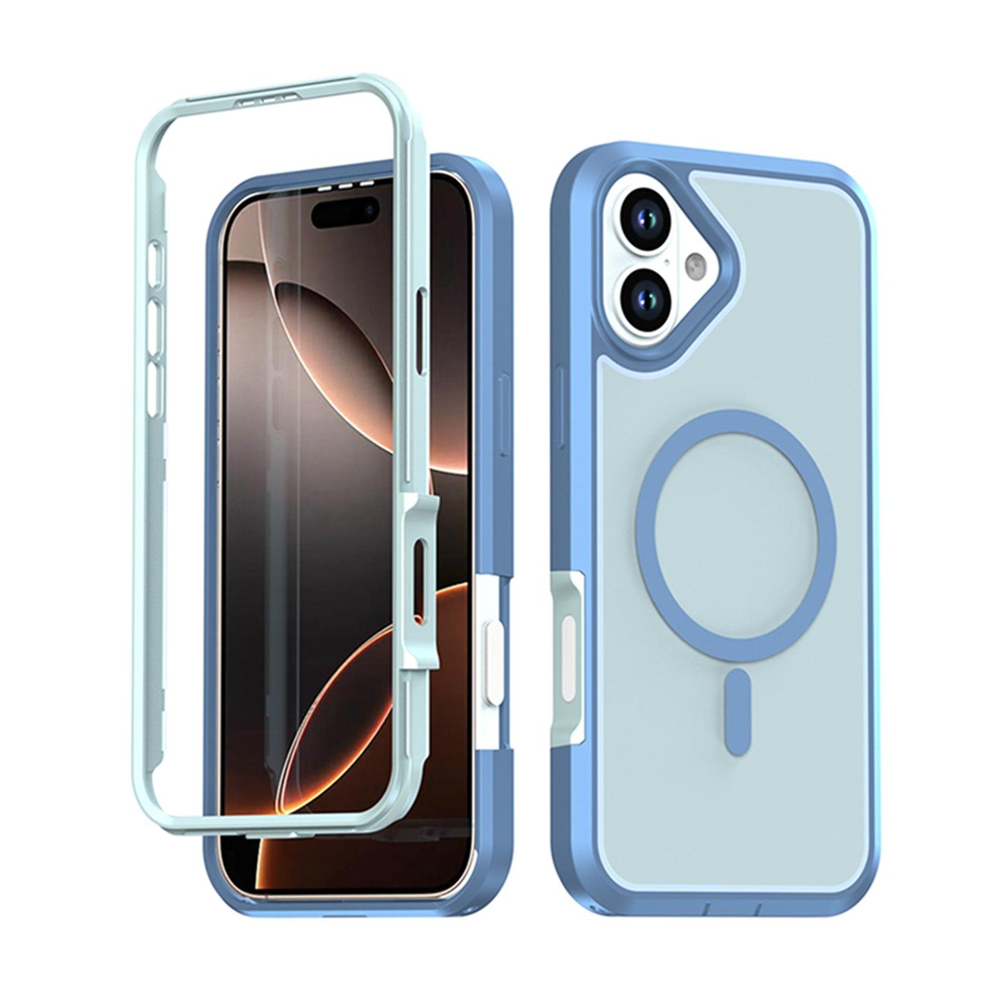 For iPhone 16 Silicone Magnetic Anti-drop Protective Phone Case(Light Blue)