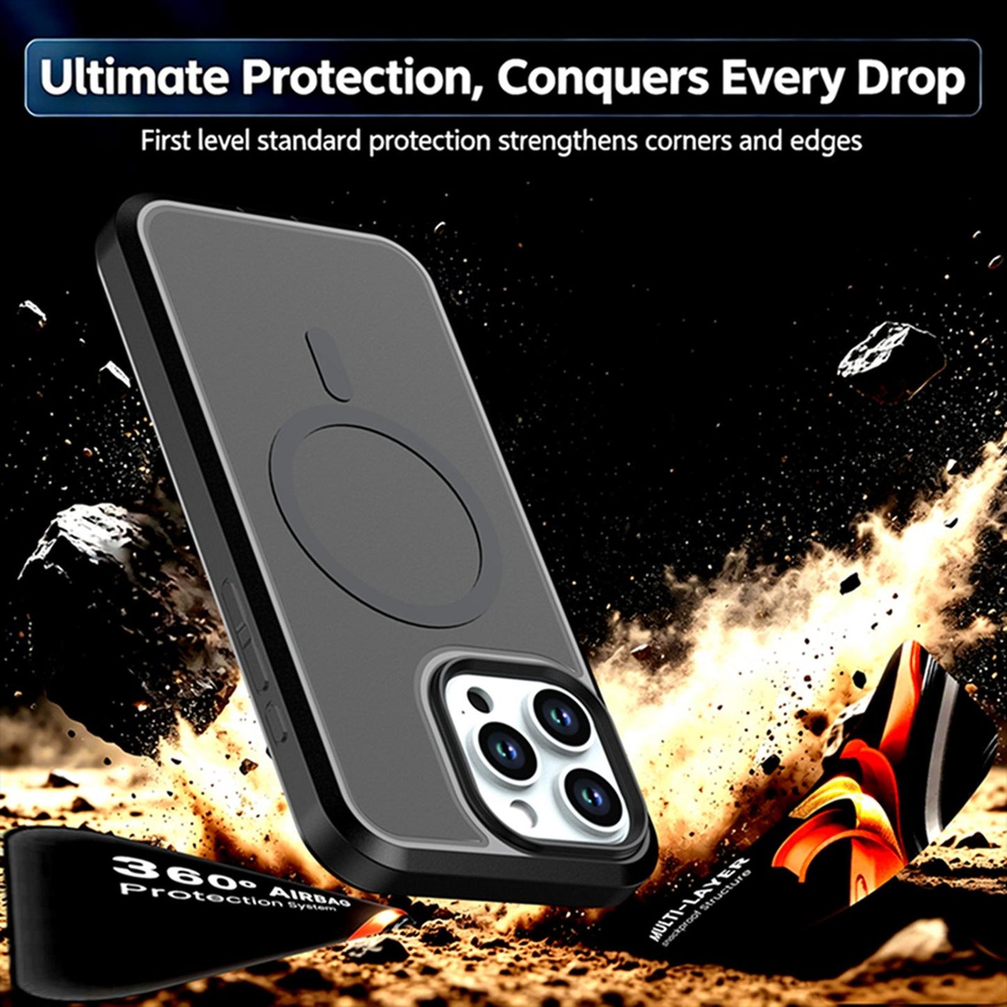 For iPhone 15 Pro Max Silicone Magnetic Anti-drop Protective Phone Case(Black + Black)