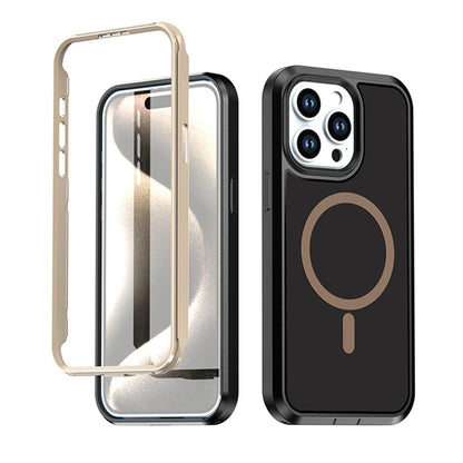 For iPhone 15 Pro Max Silicone Magnetic Anti-drop Protective Phone Case(Black + Gold)