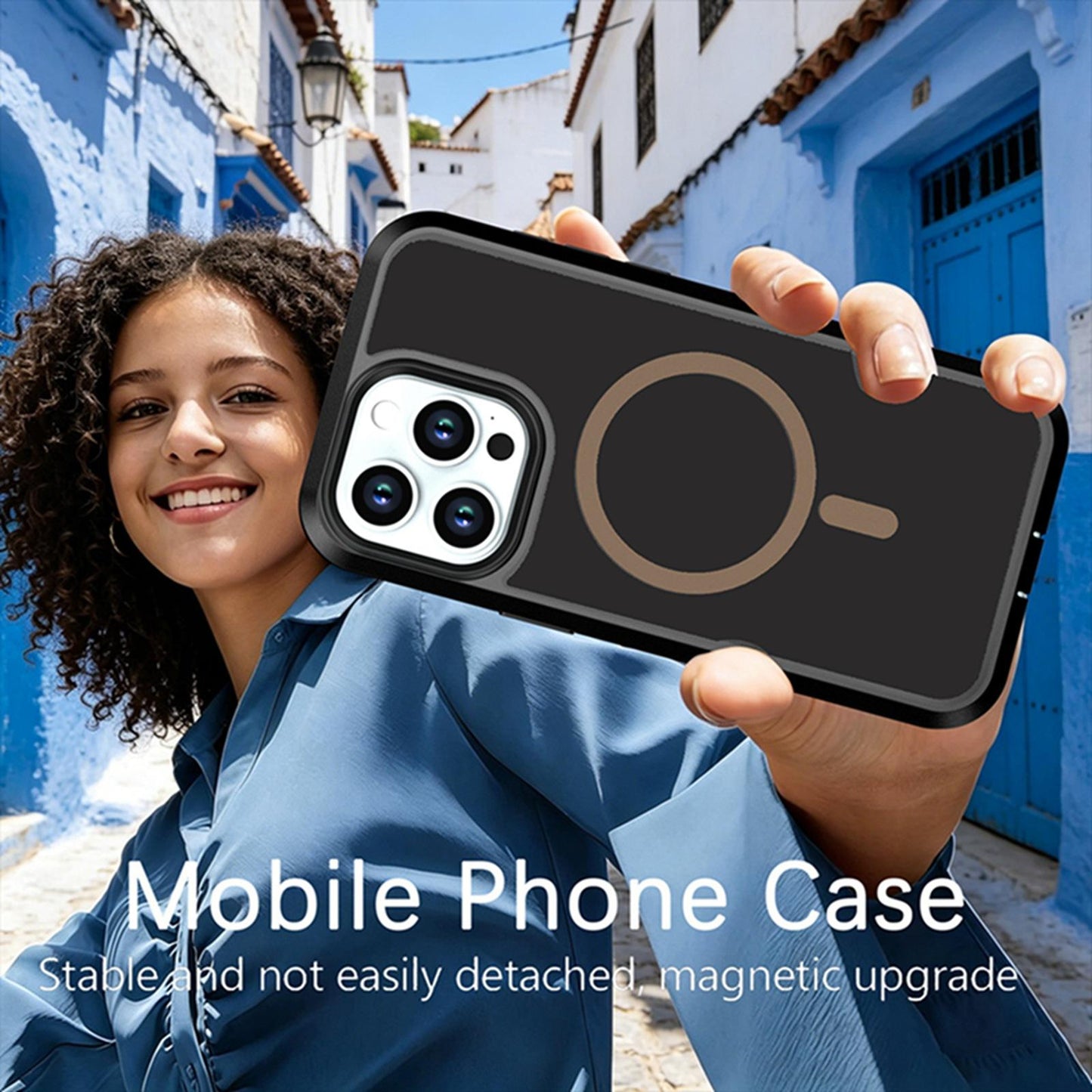 For iPhone 15 Pro Max Silicone Magnetic Anti-drop Protective Phone Case(Black + Gold)