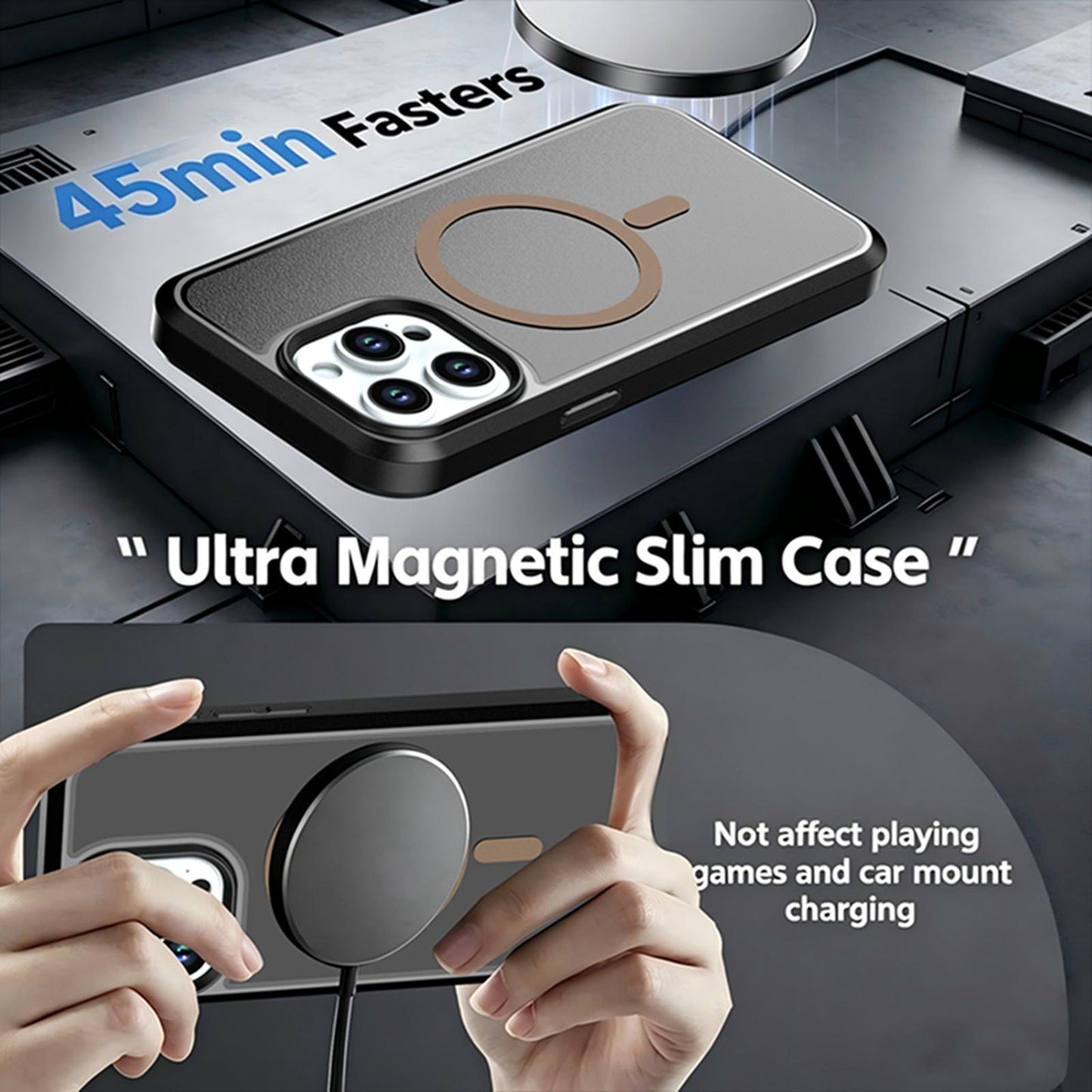 For iPhone 15 Pro Max Silicone Magnetic Anti-drop Protective Phone Case(Black + Gold)