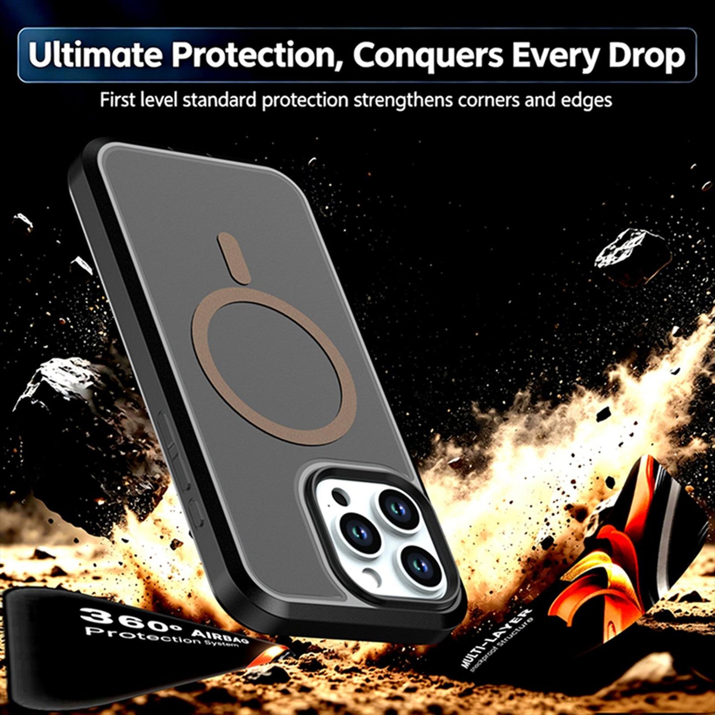 For iPhone 15 Pro Max Silicone Magnetic Anti-drop Protective Phone Case(Black + Gold)