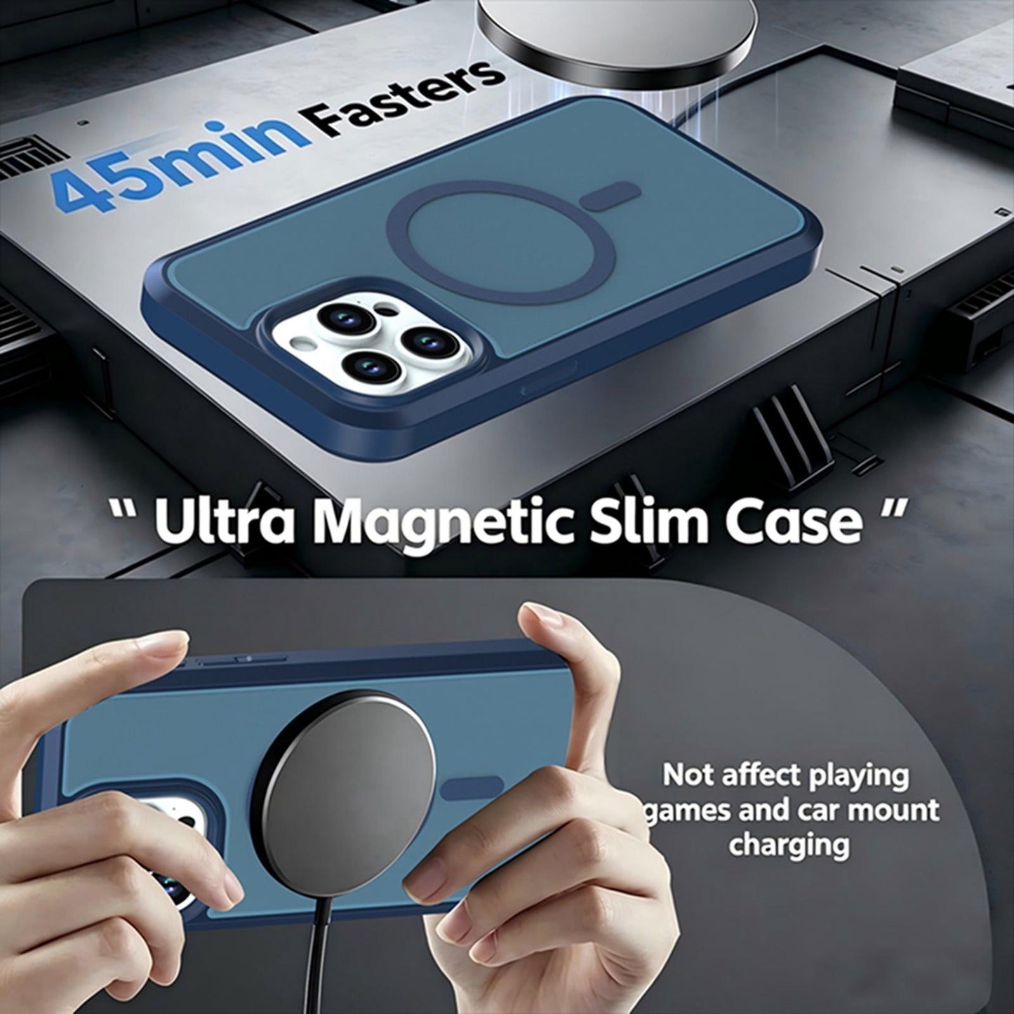 For iPhone 15 Pro Max Silicone Magnetic Anti-drop Protective Phone Case(Blue)