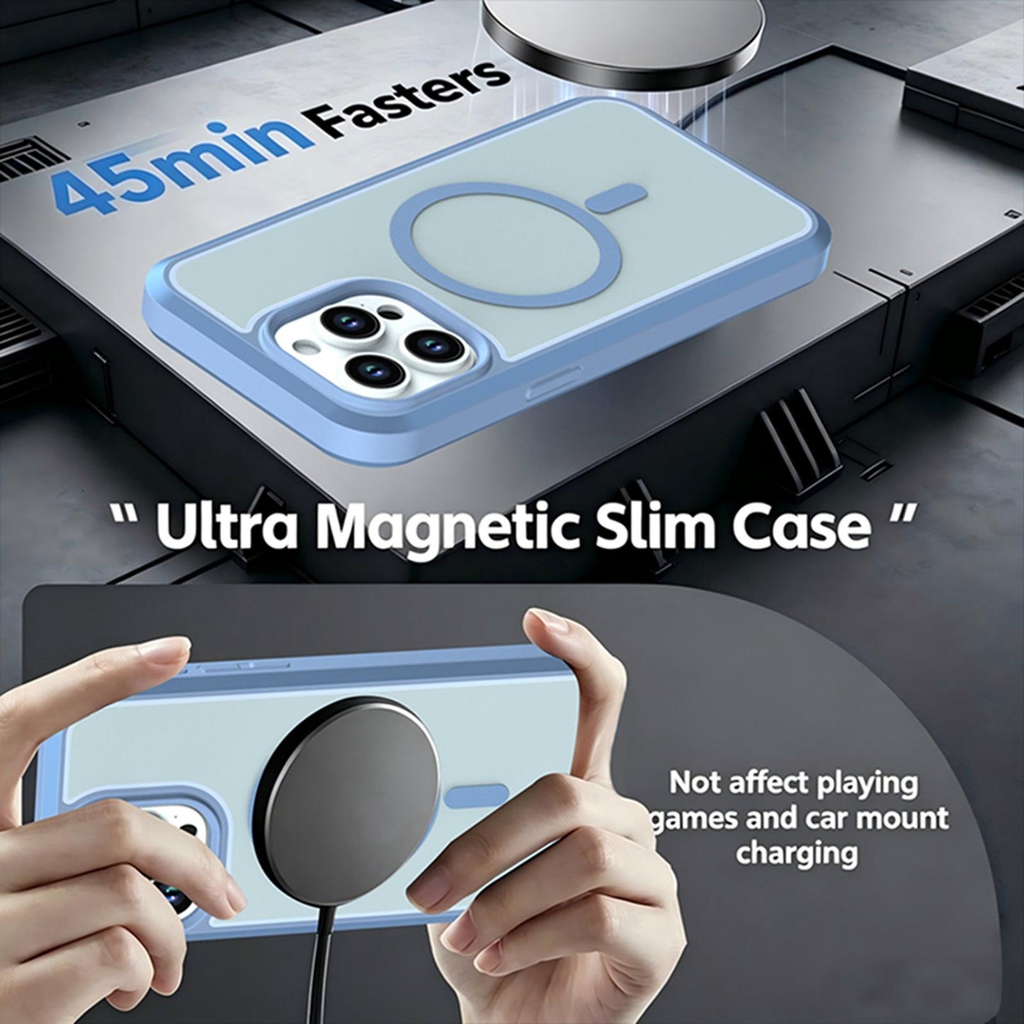For iPhone 15 Pro Max Silicone Magnetic Anti-drop Protective Phone Case(Light Blue)