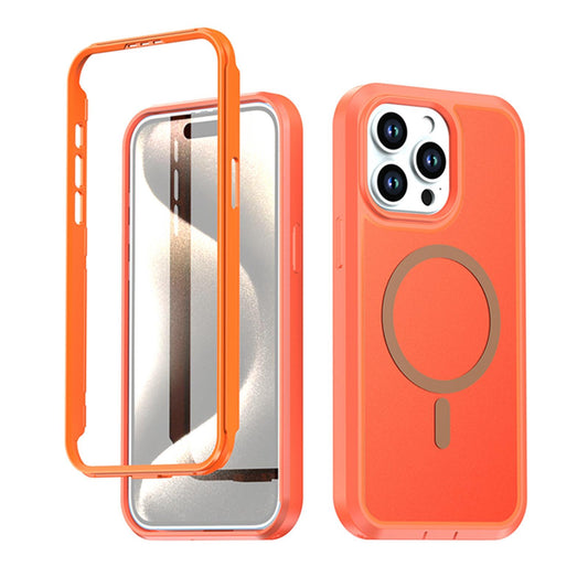 For iPhone 15 Pro Silicone Magnetic Anti-drop Protective Phone Case(Orange)