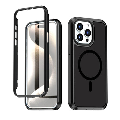 For iPhone 15 Pro Silicone Magnetic Anti-drop Protective Phone Case(Black + Black)