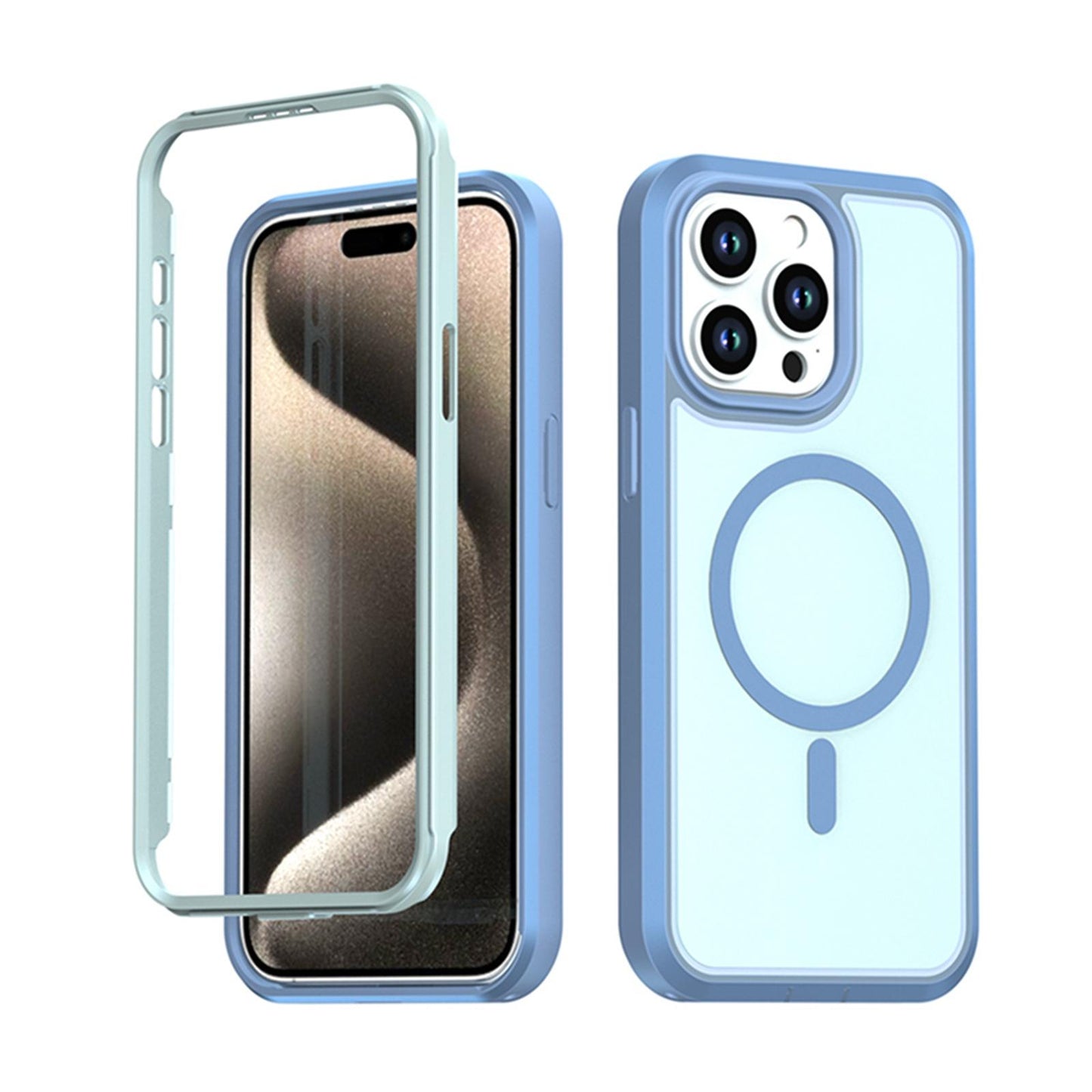For iPhone 15 Pro Silicone Magnetic Anti-drop Protective Phone Case(Light Blue)
