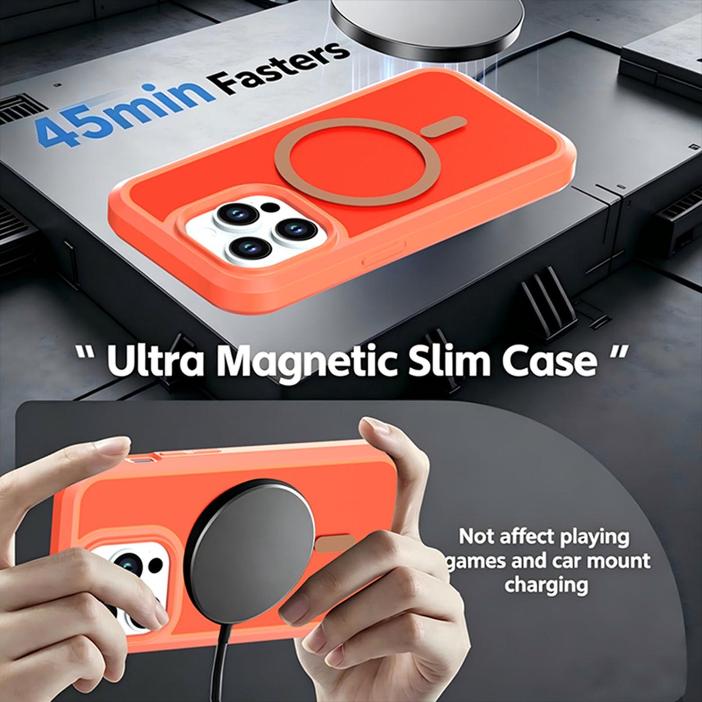 For iPhone 14 Pro Silicone Magnetic Anti-drop Protective Phone Case(Orange)