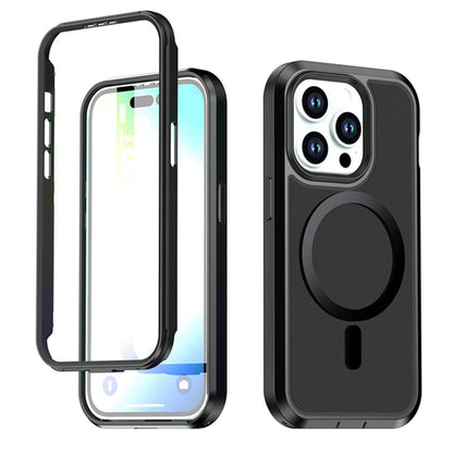 For iPhone 14 Pro Silicone Magnetic Anti-drop Protective Phone Case(Black + Black)