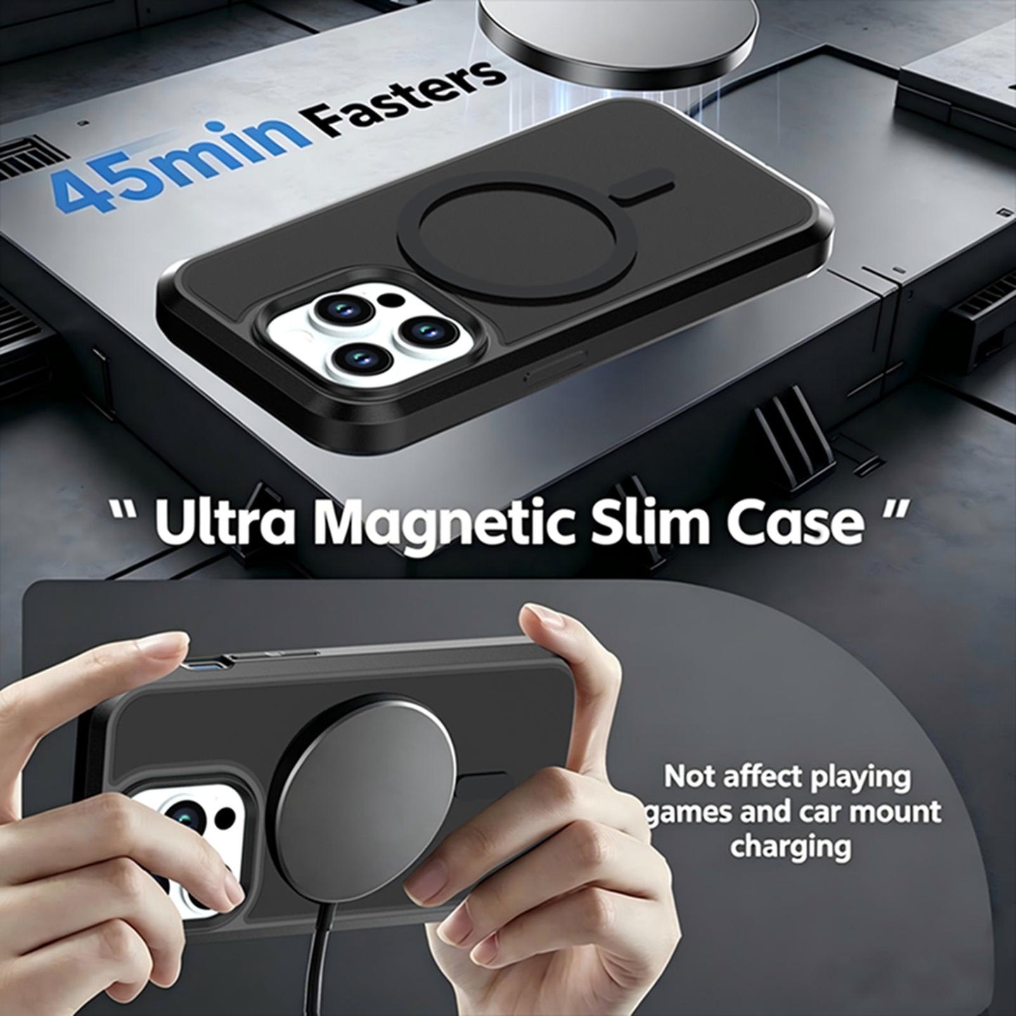 For iPhone 14 Pro Silicone Magnetic Anti-drop Protective Phone Case(Black + Black)