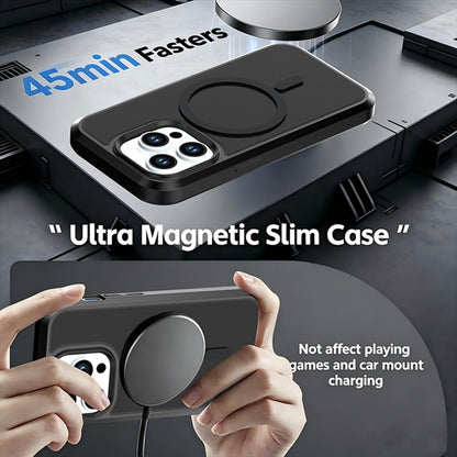 For iPhone 14 Pro Silicone Magnetic Anti-drop Protective Phone Case(Black + Black)