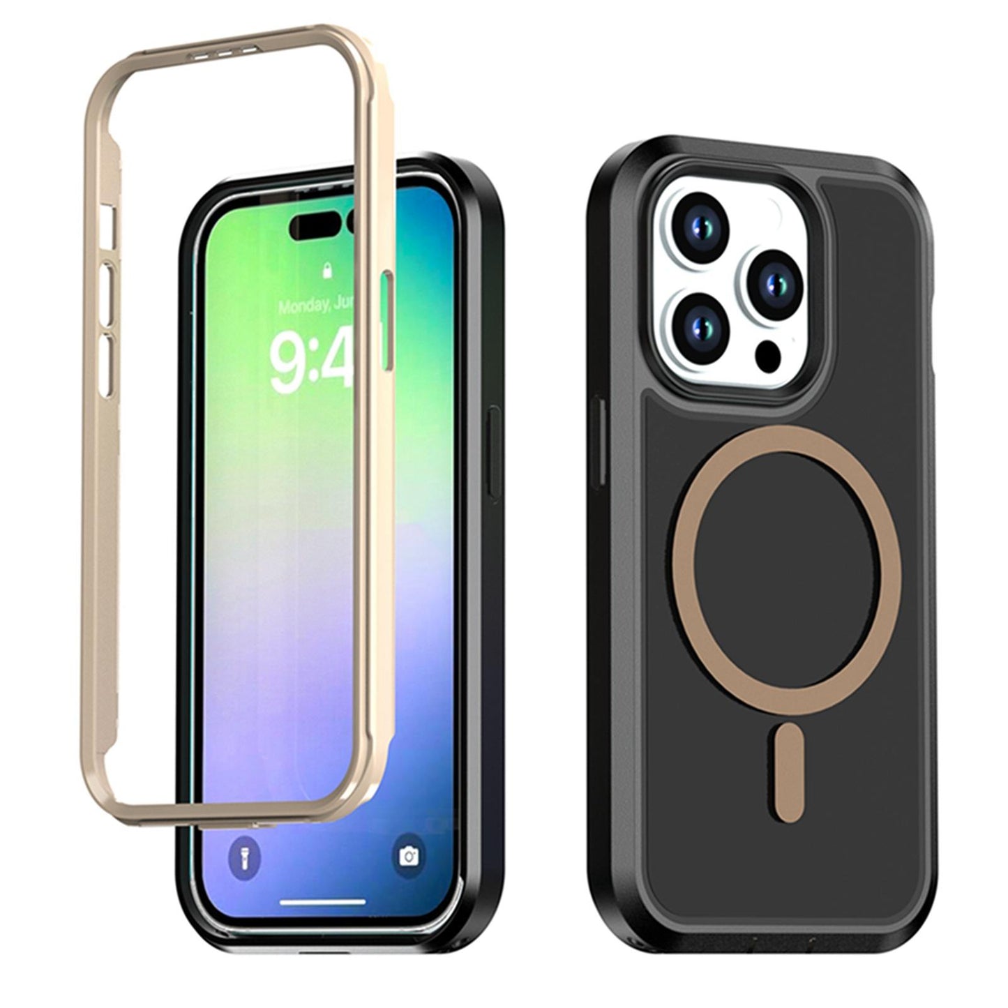 For iPhone 14 Pro Silicone Magnetic Anti-drop Protective Phone Case(Black + Gold)