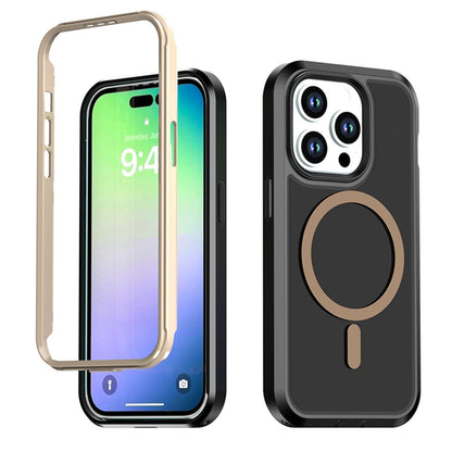 For iPhone 14 Pro Silicone Magnetic Anti-drop Protective Phone Case(Black + Gold)