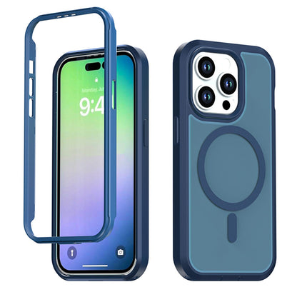 For iPhone 14 Pro Silicone Magnetic Anti-drop Protective Phone Case(Blue)