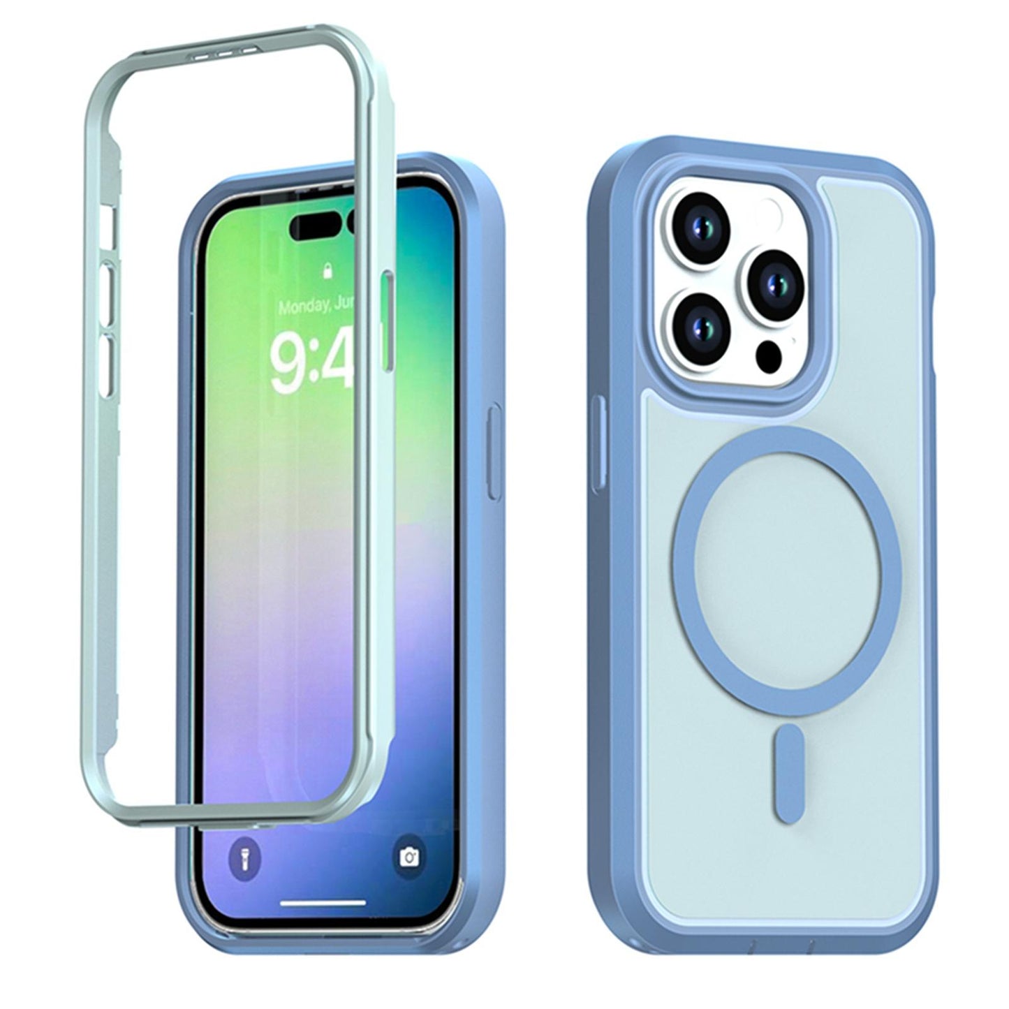 For iPhone 14 Pro Silicone Magnetic Anti-drop Protective Phone Case(Light Blue)