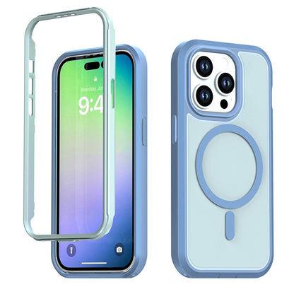 For iPhone 14 Pro Silicone Magnetic Anti-drop Protective Phone Case(Light Blue)