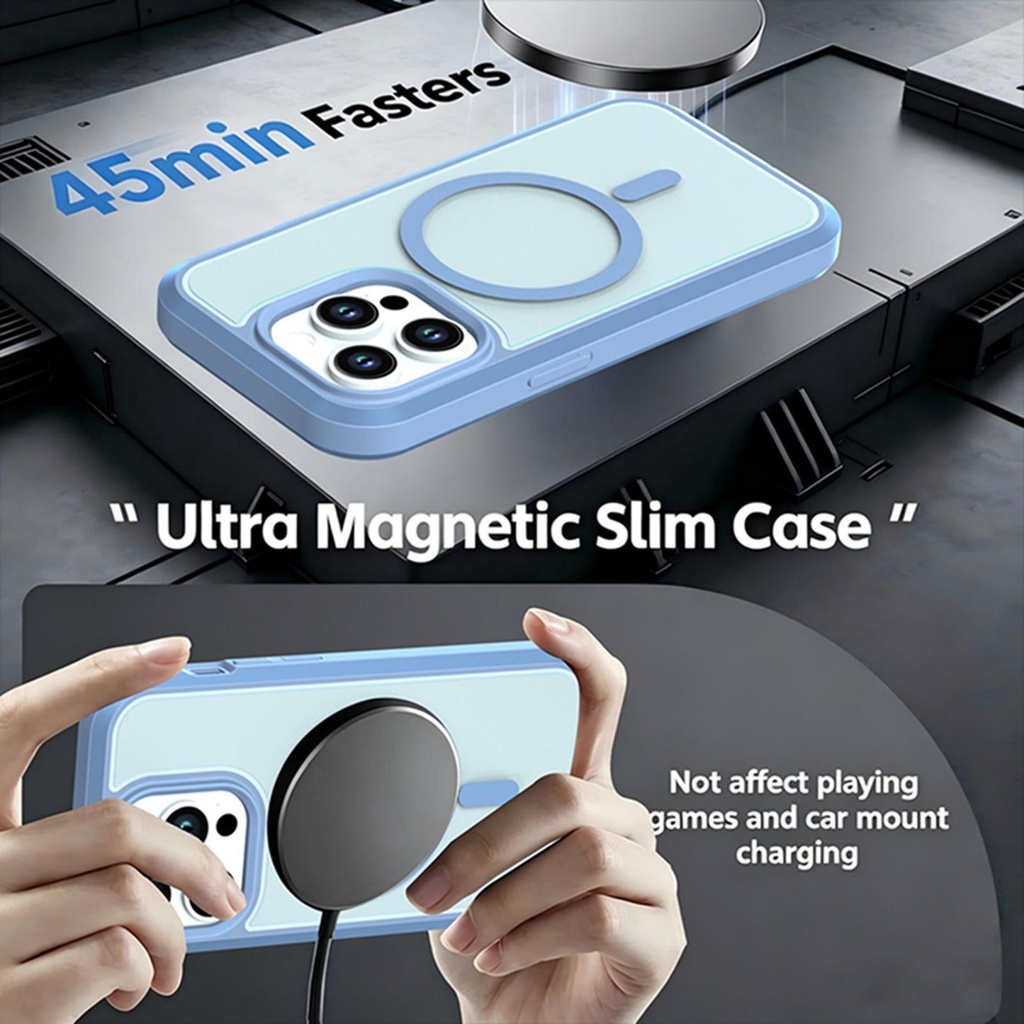 For iPhone 14 Pro Silicone Magnetic Anti-drop Protective Phone Case(Light Blue)
