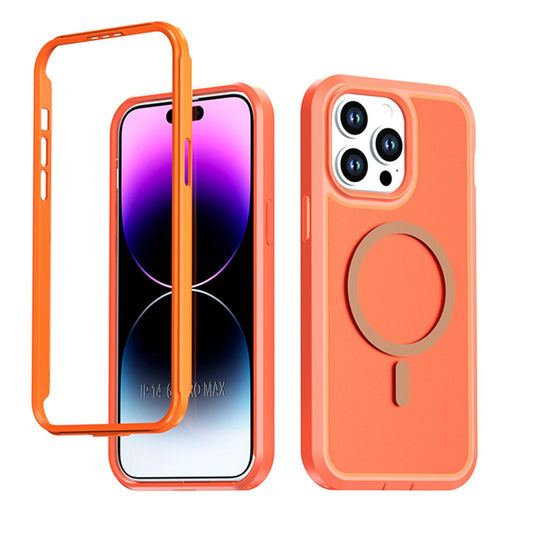 For iPhone 14 Pro Max Silicone Magnetic Anti-drop Protective Phone Case(Orange)