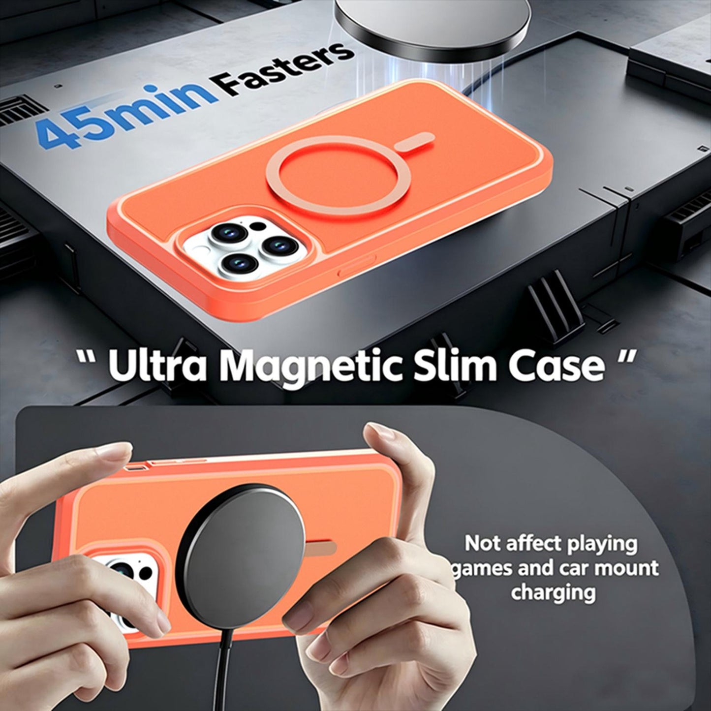 For iPhone 14 Pro Max Silicone Magnetic Anti-drop Protective Phone Case(Orange)