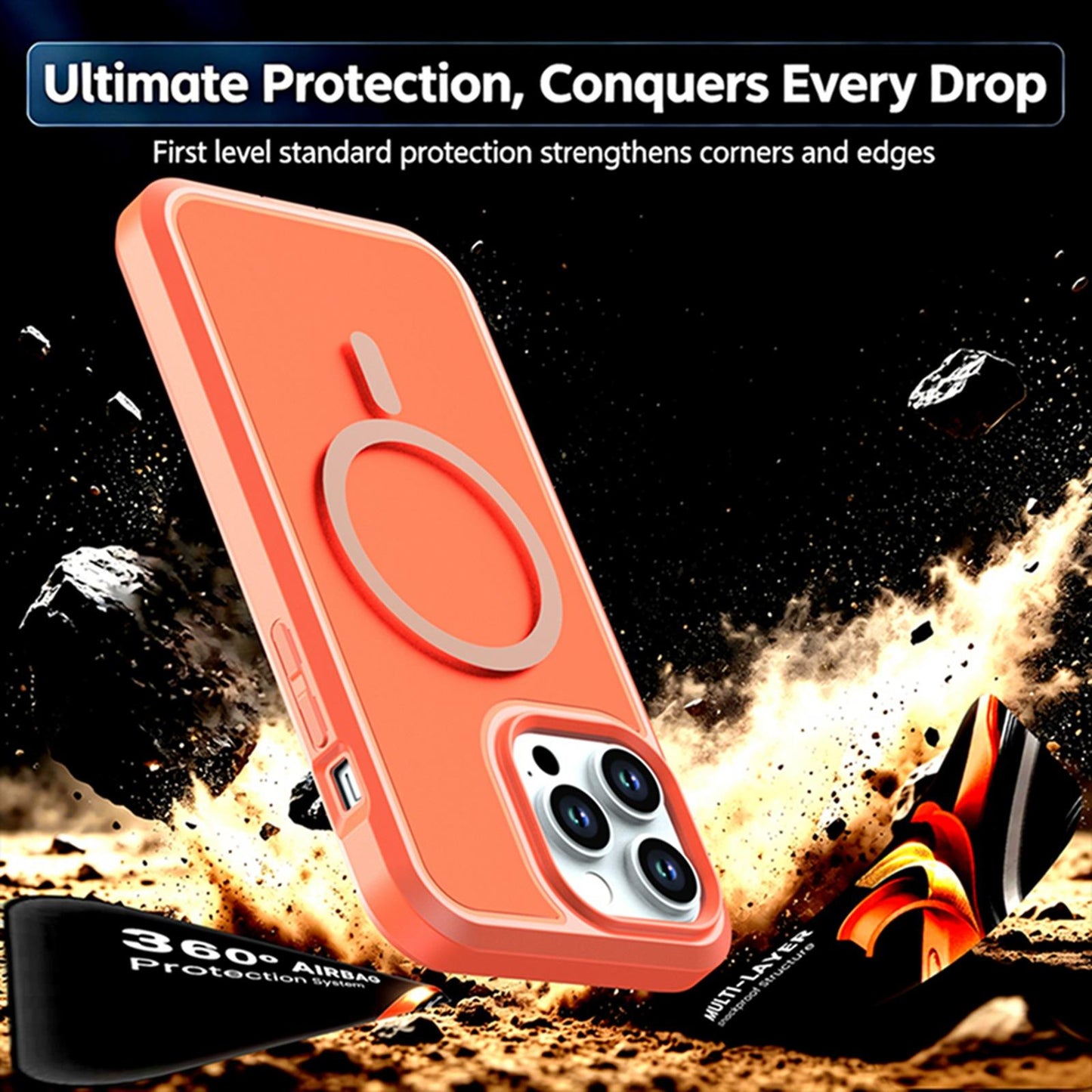For iPhone 14 Pro Max Silicone Magnetic Anti-drop Protective Phone Case(Orange)