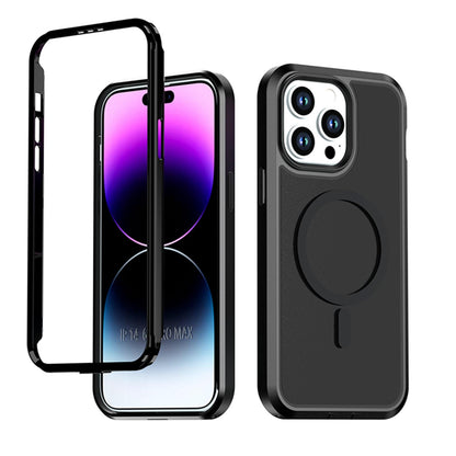 For iPhone 14 Pro Max Silicone Magnetic Anti-drop Protective Phone Case(Black + Black)