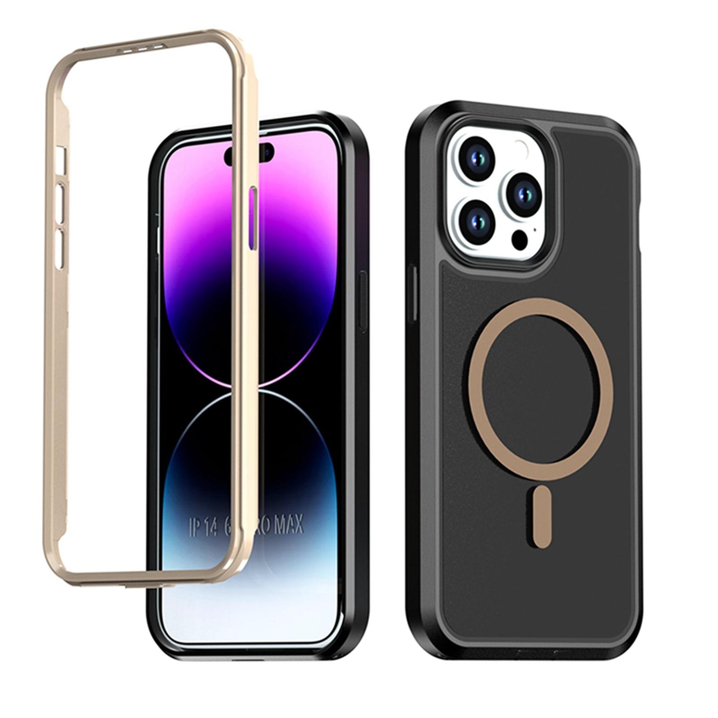 For iPhone 14 Pro Max Silicone Magnetic Anti-drop Protective Phone Case(Black + Gold)