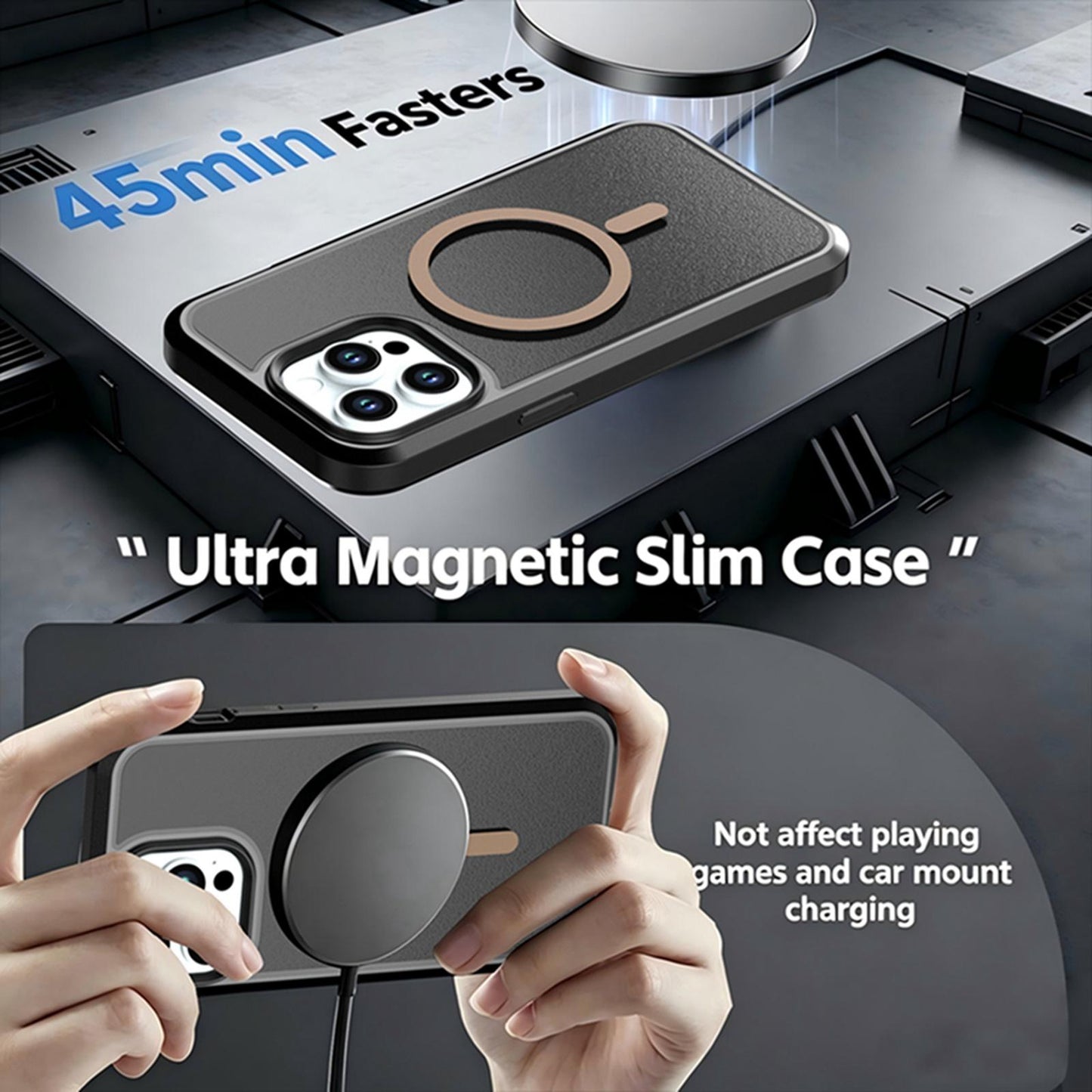 For iPhone 14 Pro Max Silicone Magnetic Anti-drop Protective Phone Case(Black + Gold)