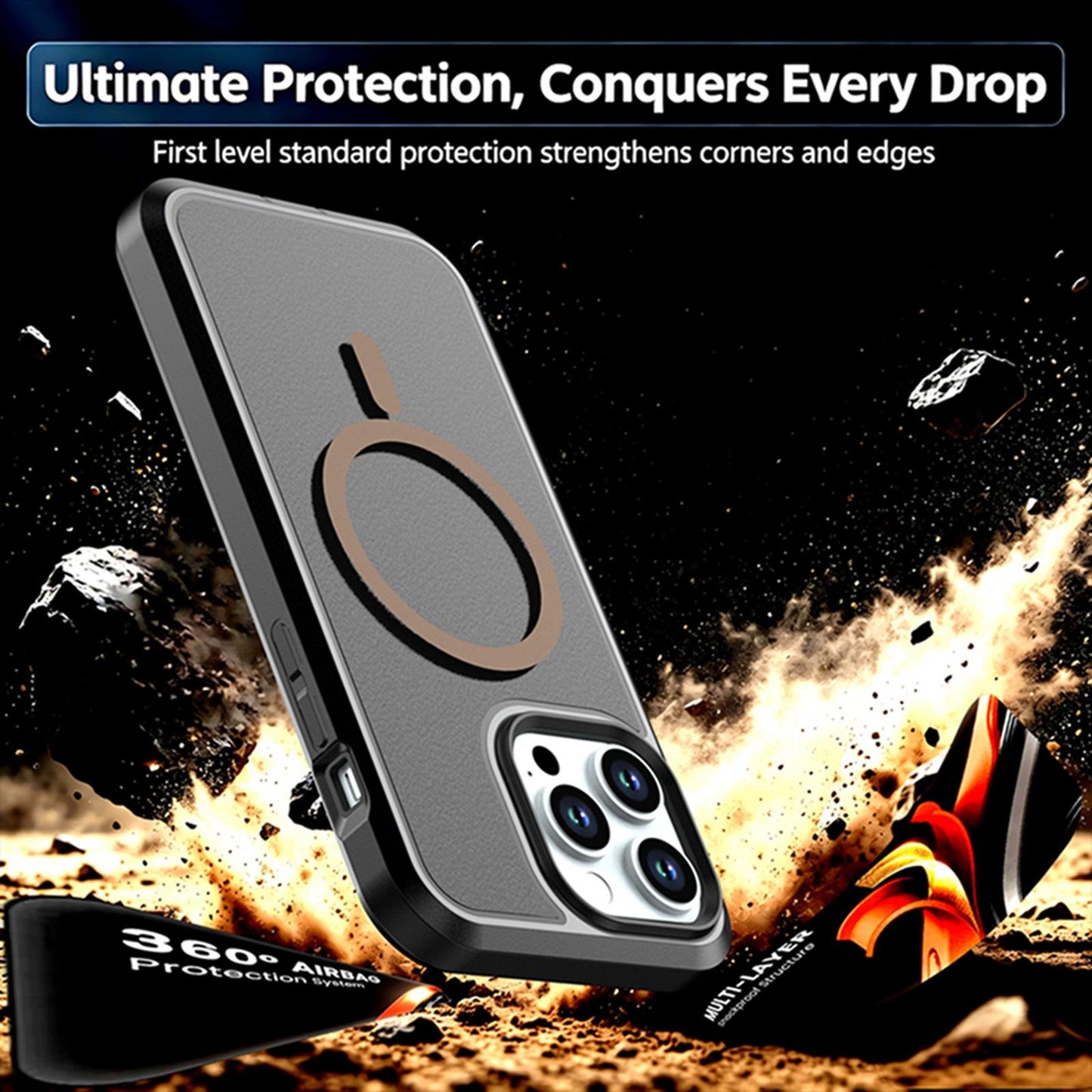 For iPhone 14 Pro Max Silicone Magnetic Anti-drop Protective Phone Case(Black + Gold)