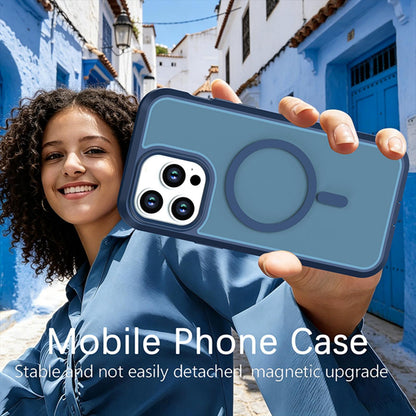 For iPhone 14 Pro Max Silicone Magnetic Anti-drop Protective Phone Case(Blue)