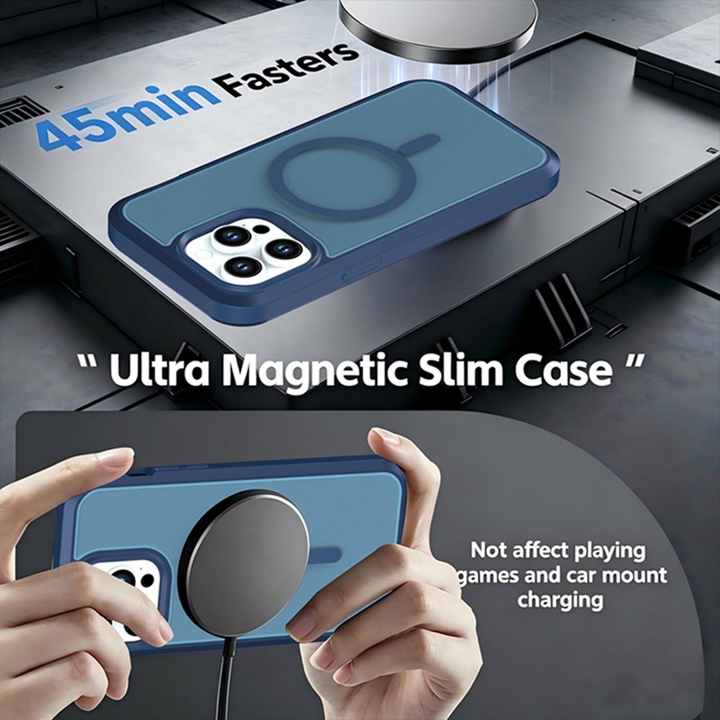 For iPhone 14 Pro Max Silicone Magnetic Anti-drop Protective Phone Case(Blue)