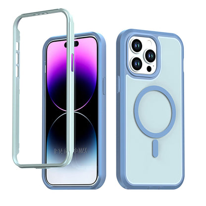 For iPhone 14 Pro Max Silicone Magnetic Anti-drop Protective Phone Case(Light Blue)