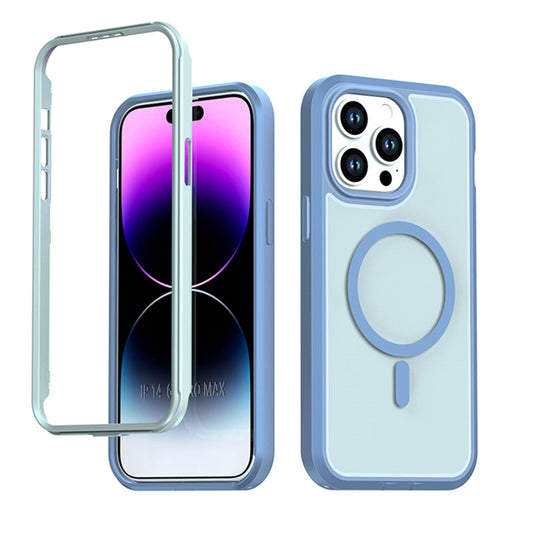 For iPhone 14 Pro Max Silicone Magnetic Anti-drop Protective Phone Case(Light Blue)