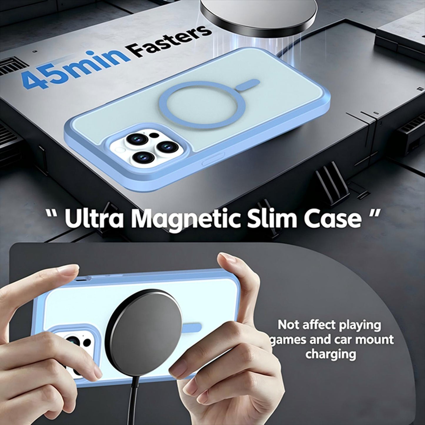 For iPhone 14 Pro Max Silicone Magnetic Anti-drop Protective Phone Case(Light Blue)