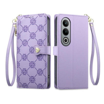 For OnePlus Ace 3V Zipper Wallet Heart Buckle Vegan Leather Phone Case with Wrist Strap(Purple)