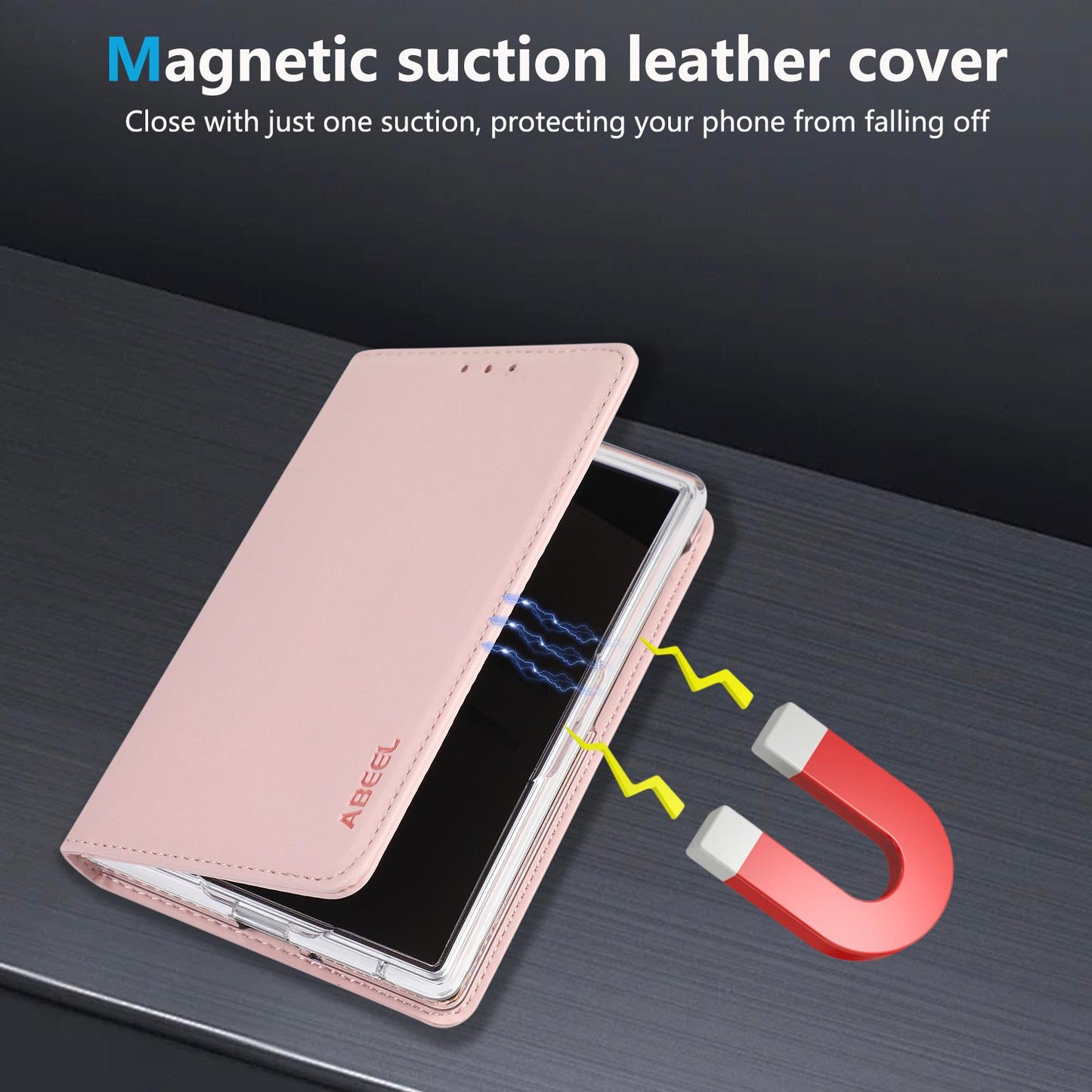For Galaxy Z Fold8 5G ABEEL AB01 Vegan Leather RFID Phone Case(Pink)