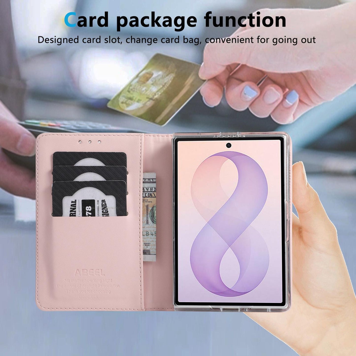 For Galaxy Z Fold8 5G ABEEL AB01 Vegan Leather RFID Phone Case(Pink)