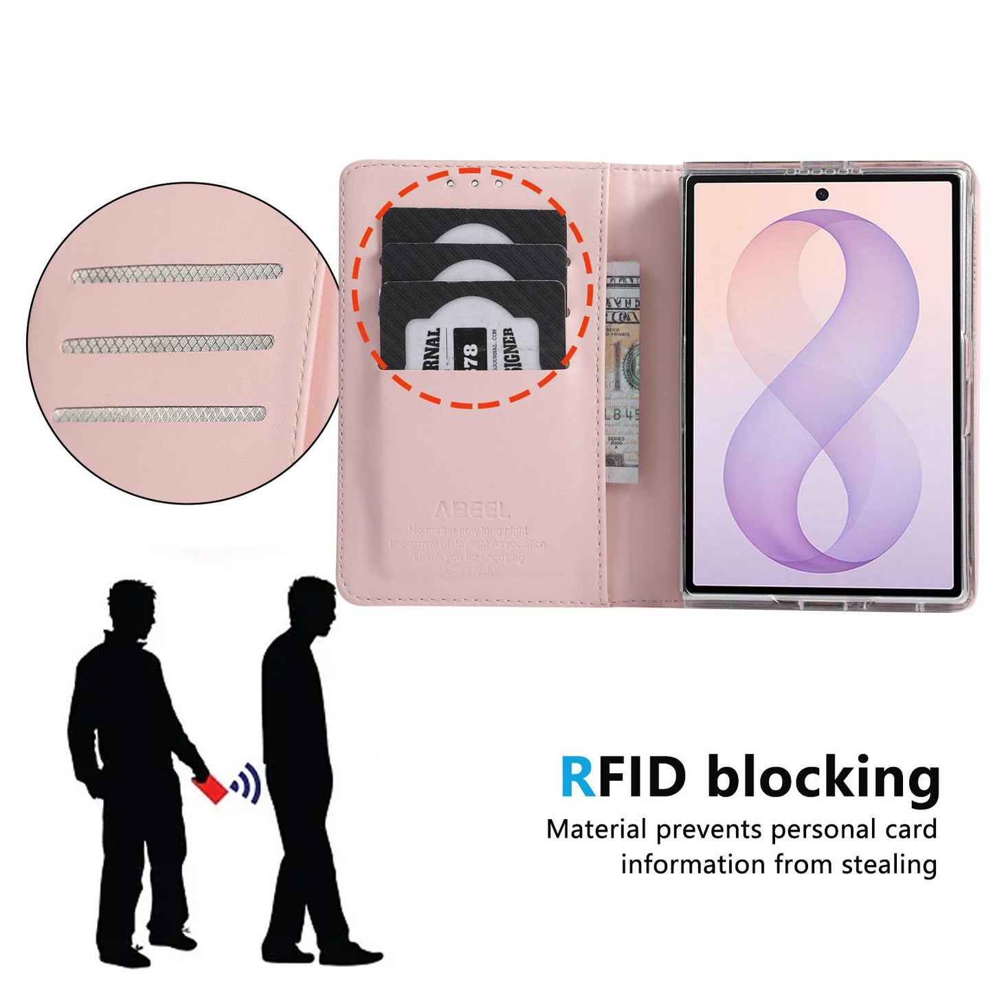 For Galaxy Z Fold8 5G ABEEL AB01 Vegan Leather RFID Phone Case(Pink)