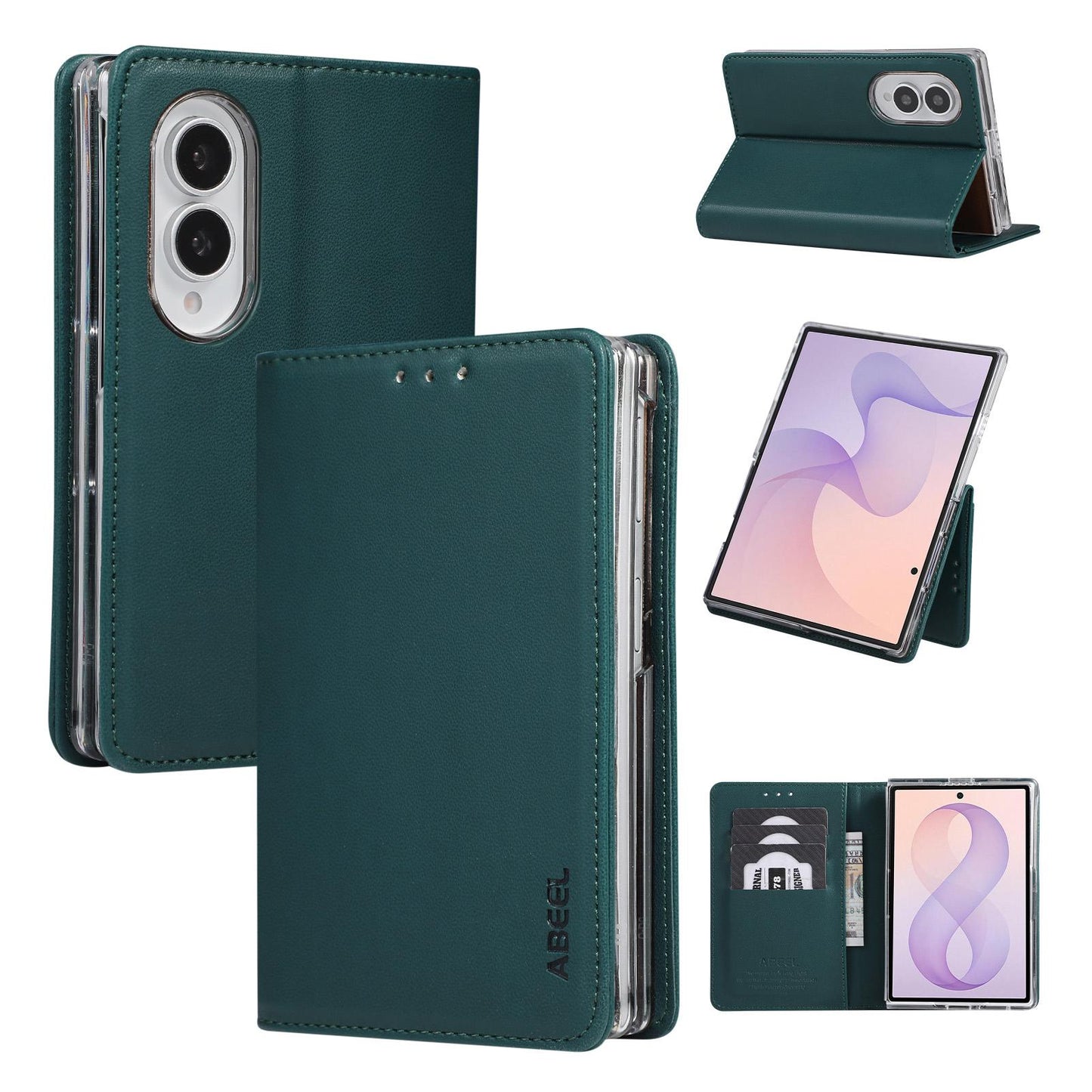 For Galaxy Z Fold8 5G ABEEL AB01 Vegan Leather RFID Phone Case(Green)