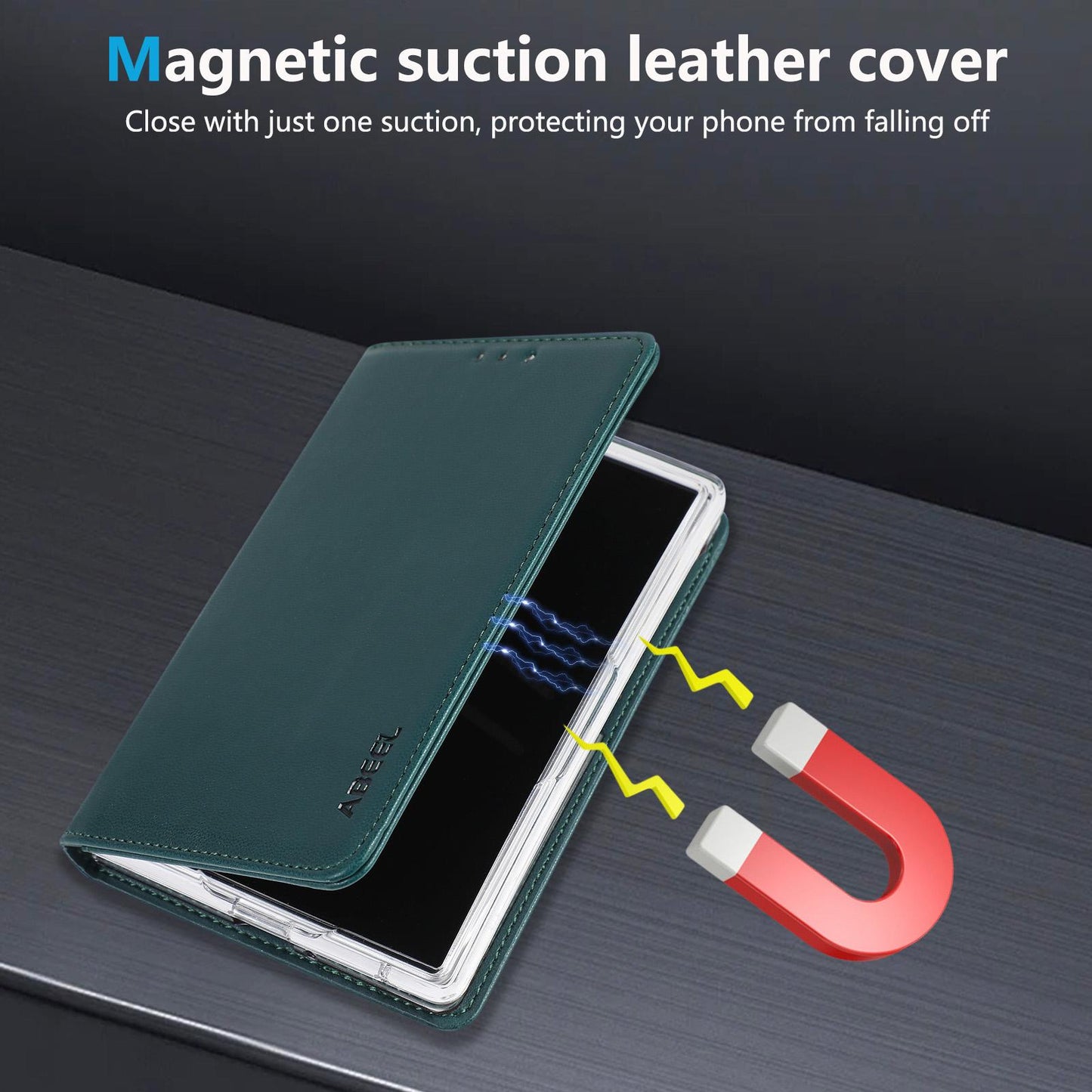 For Galaxy Z Fold8 5G ABEEL AB01 Vegan Leather RFID Phone Case(Green)