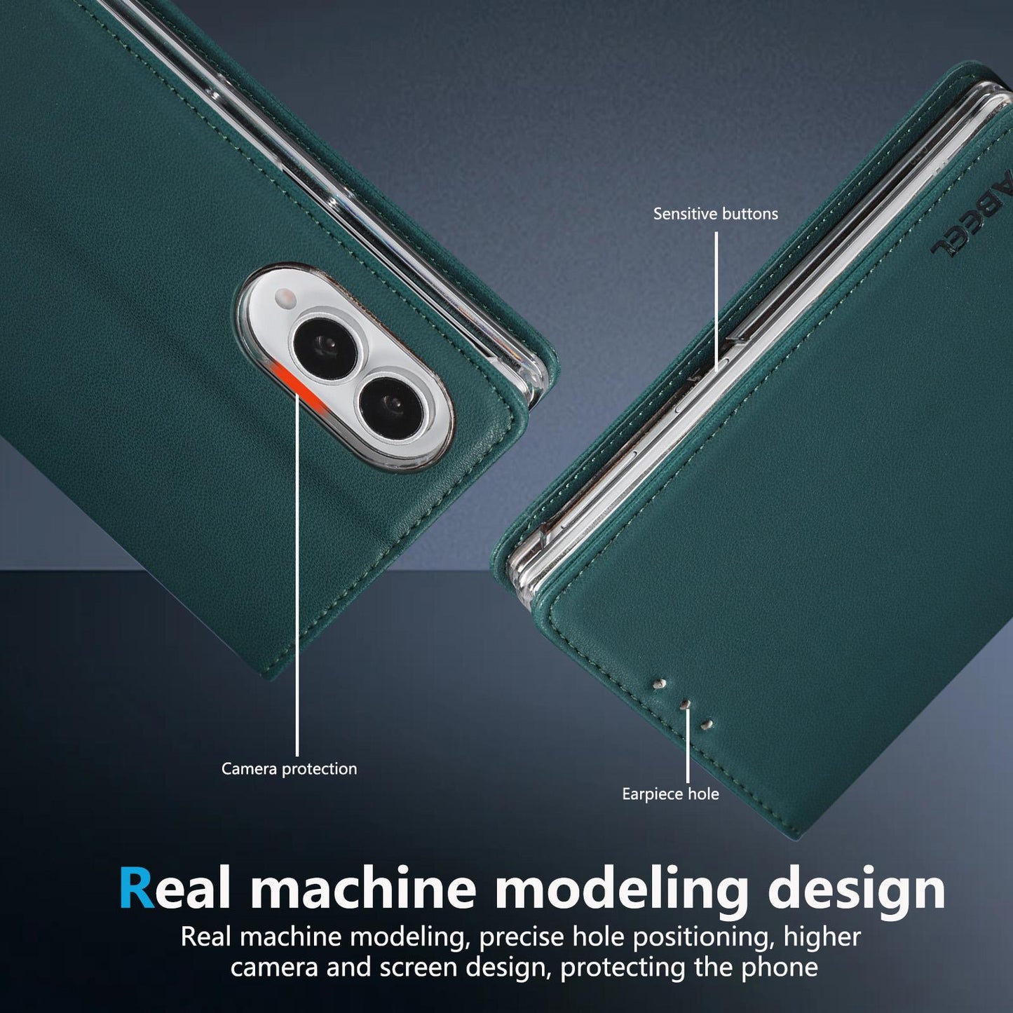 For Galaxy Z Fold8 5G ABEEL AB01 Vegan Leather RFID Phone Case(Green)