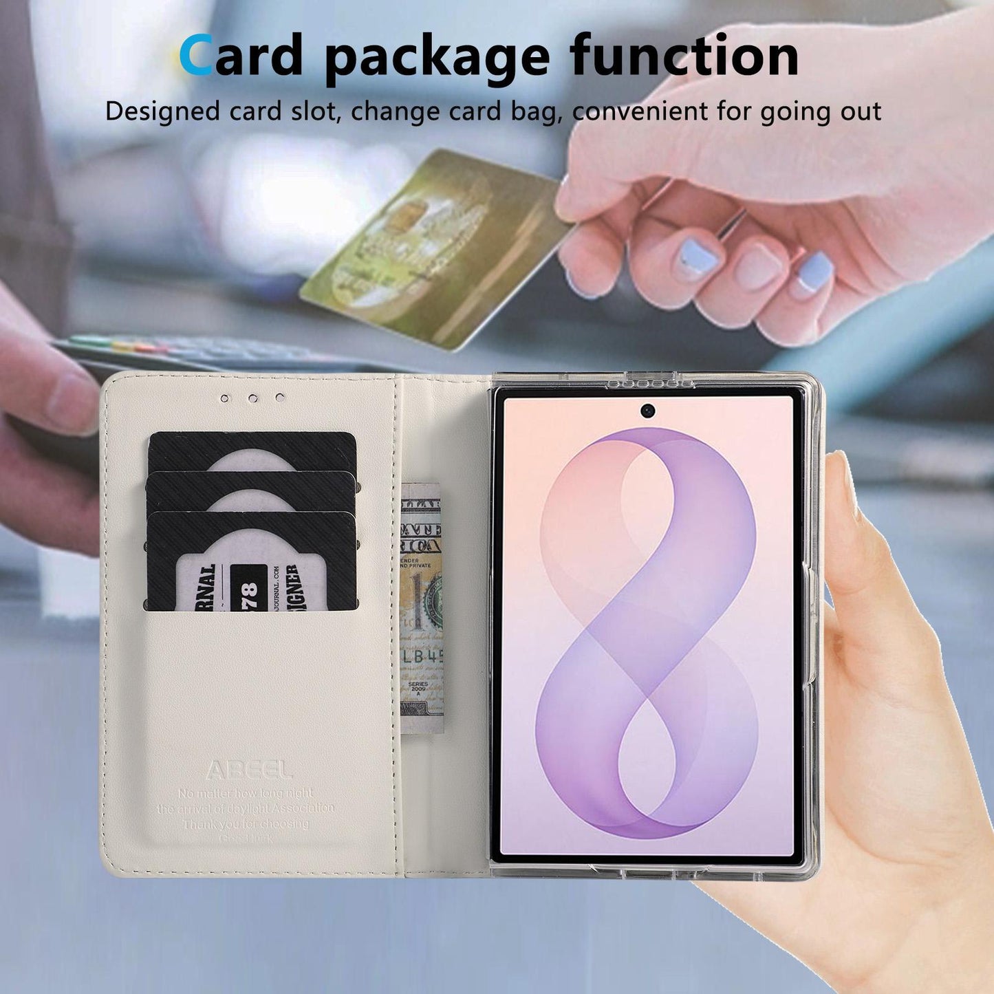 For Galaxy Z Fold8 5G ABEEL AB01 Vegan Leather RFID Phone Case(White)