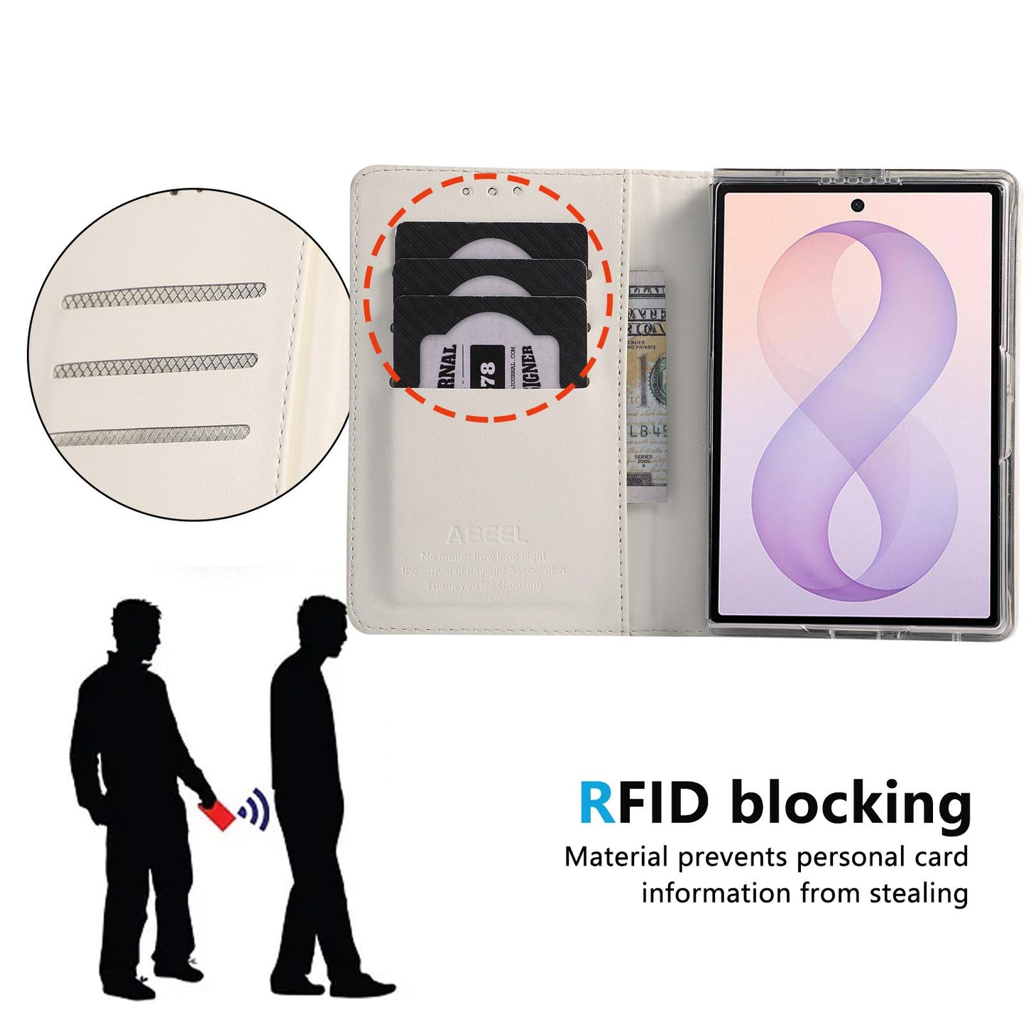 For Galaxy Z Fold8 5G ABEEL AB01 Vegan Leather RFID Phone Case(White)