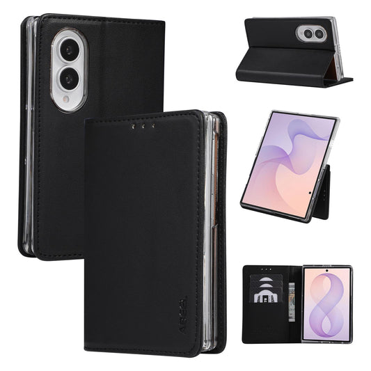 For Galaxy Z Fold8 5G ABEEL AB01 Vegan Leather RFID Phone Case(Black)