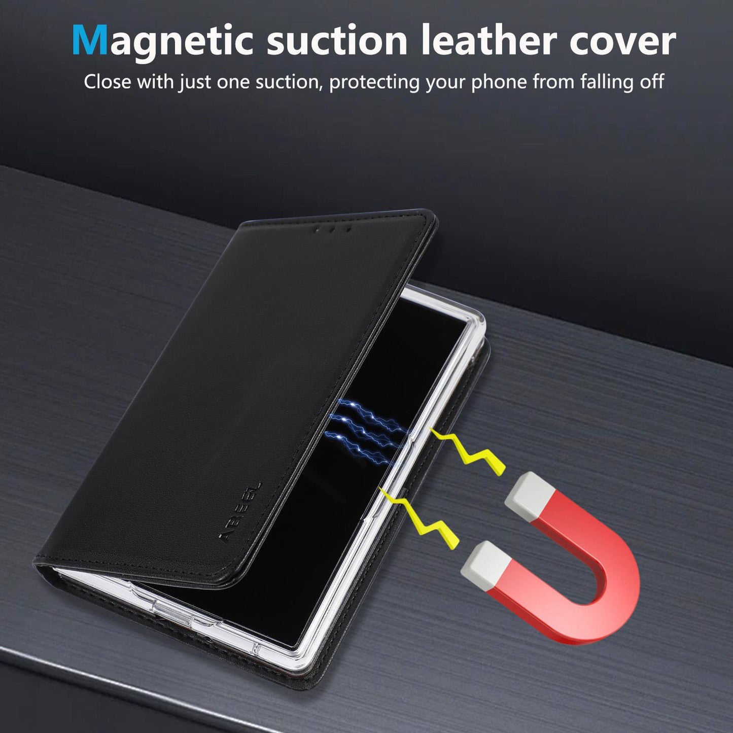 For Galaxy Z Fold8 5G ABEEL AB01 Vegan Leather RFID Phone Case(Black)