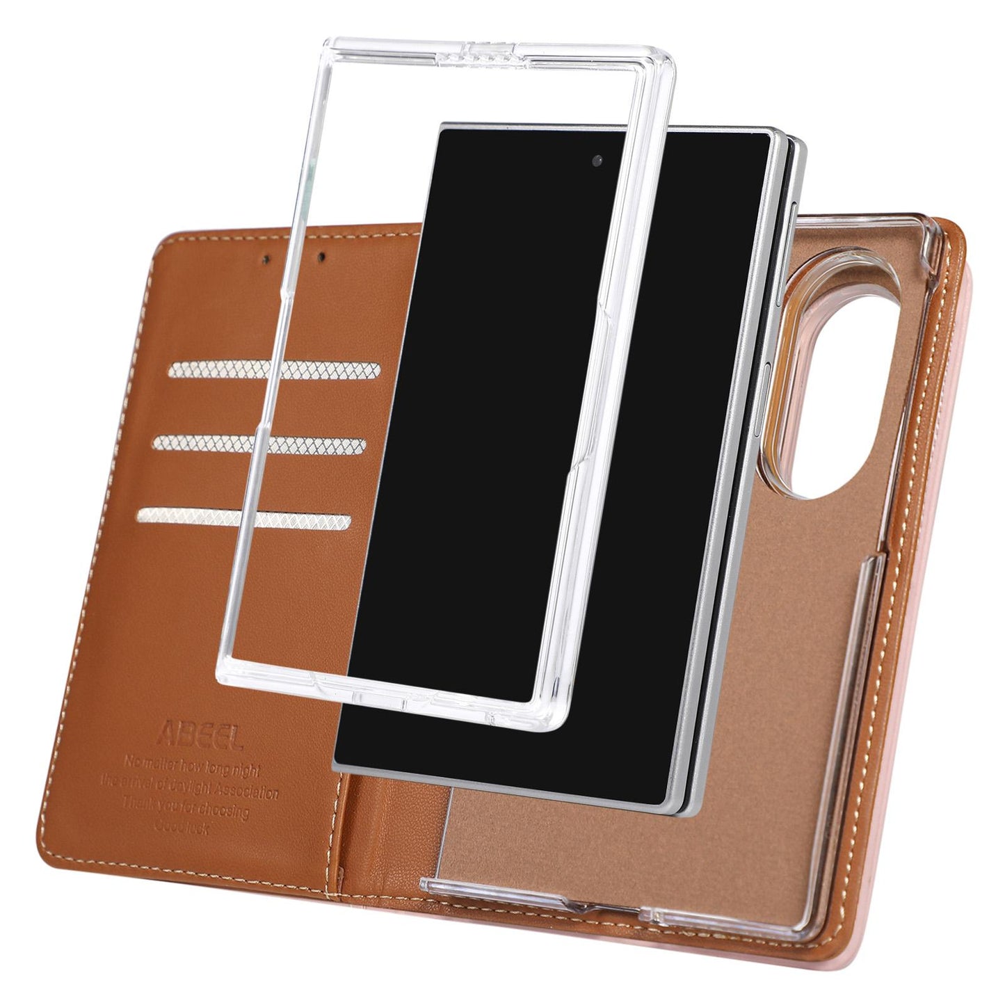 For Galaxy Z Fold8 5G ABEEL AB01 Vegan Leather RFID Phone Case(Brown)