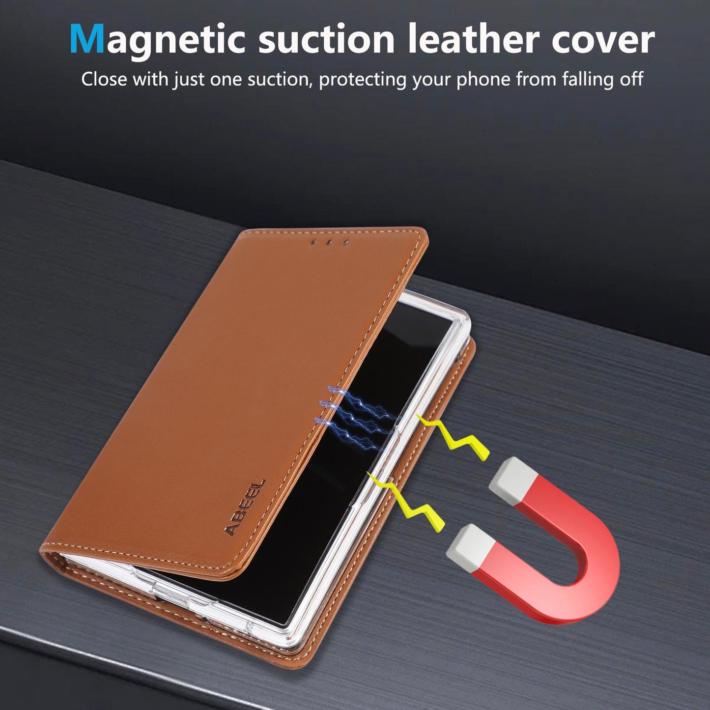 For Galaxy Z Fold8 5G ABEEL AB01 Vegan Leather RFID Phone Case(Brown)